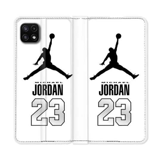 Housse cuir portefeuille Pour Samsung Galaxy A22 5G Jordan 23 Blanc
