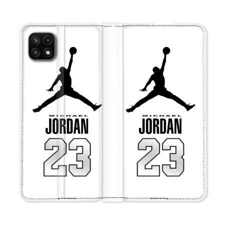 Housse cuir portefeuille Pour Samsung Galaxy A22 5G Jordan 23 Blanc