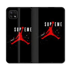 Housse cuir portefeuille Pour Samsung Galaxy A22 5G Jordan Supreme Noir