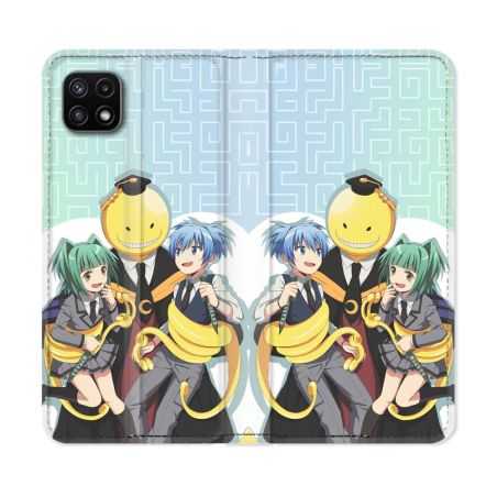 Housse cuir portefeuille Pour Samsung Galaxy A22 5G Manga Assassination Classroom Kuro Trio