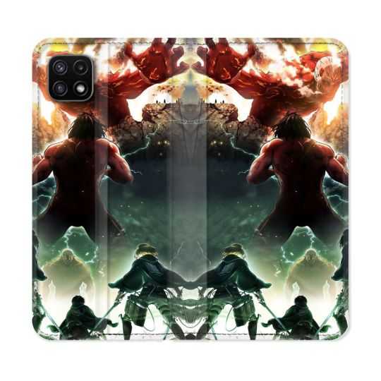 Housse cuir portefeuille Pour Samsung Galaxy A22 5G Manga Attaque Titans Combat