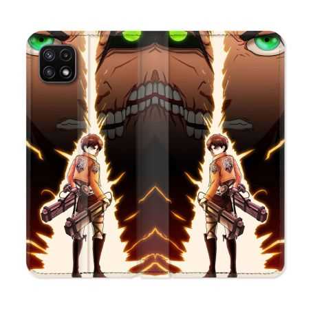 Housse cuir portefeuille Pour Samsung Galaxy A22 5G Manga Attaque Titans Eren Eclair