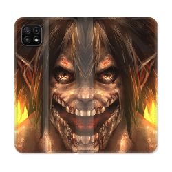 Housse cuir portefeuille Pour Samsung Galaxy A22 5G Manga Attaque Titans Eren Titan