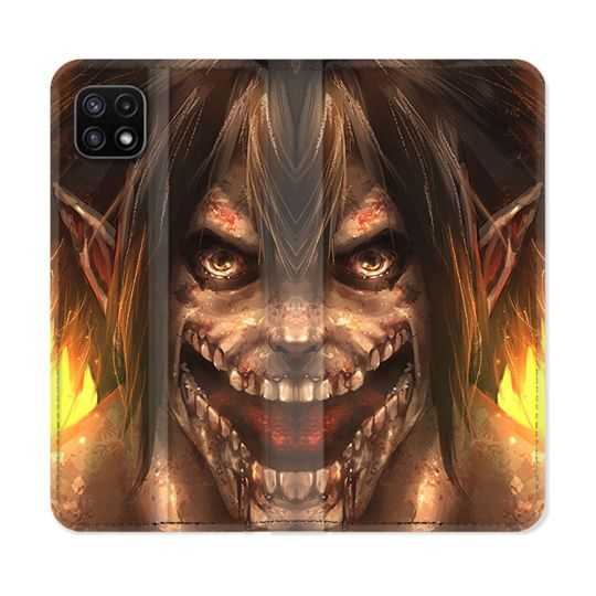 Housse cuir portefeuille Pour Samsung Galaxy A22 5G Manga Attaque Titans Eren Titan