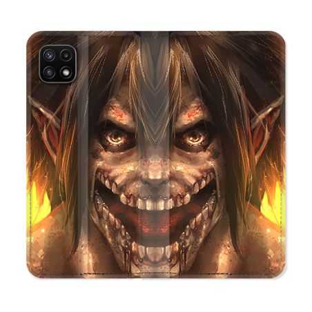 Housse cuir portefeuille Pour Samsung Galaxy A22 5G Manga Attaque Titans Eren Titan