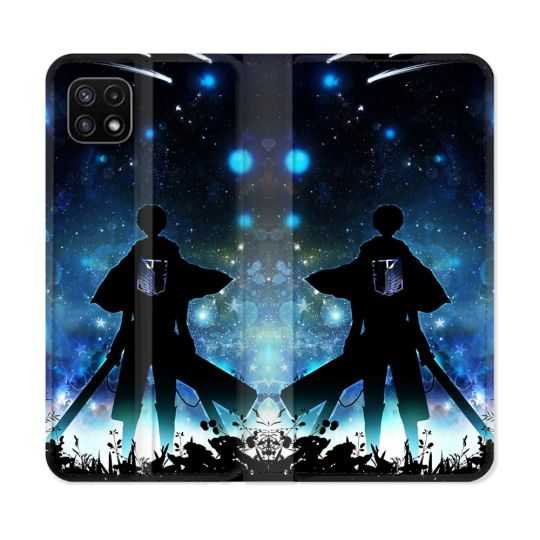 Housse cuir portefeuille Pour Samsung Galaxy A22 5G Manga Attaque Titans Levi