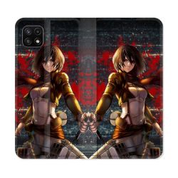 Housse cuir portefeuille Pour Samsung Galaxy A22 5G Manga Attaque Titans Mikasa