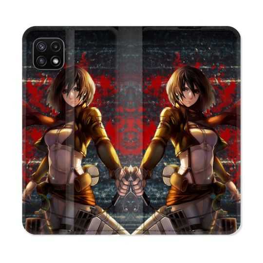 Housse cuir portefeuille Pour Samsung Galaxy A22 5G Manga Attaque Titans Mikasa