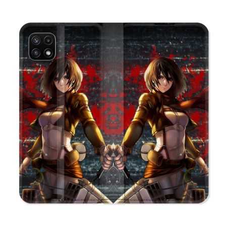 Housse cuir portefeuille Pour Samsung Galaxy A22 5G Manga Attaque Titans Mikasa