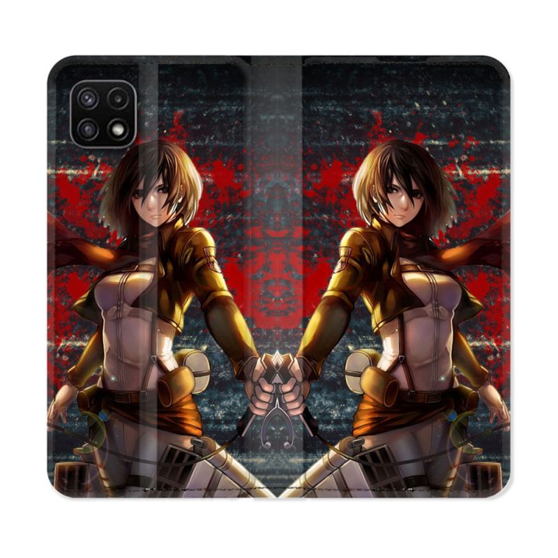 Housse cuir portefeuille Pour Samsung Galaxy A22 5G Manga Attaque Titans Mikasa