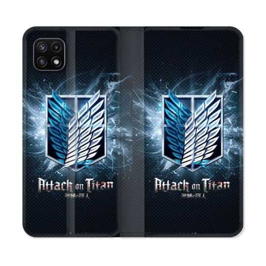 Housse cuir portefeuille Pour Samsung Galaxy A22 5G Manga Attaque Titans Noir