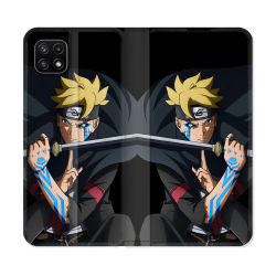 Housse cuir portefeuille Pour Samsung Galaxy A22 5G Manga Boruto Tatouage