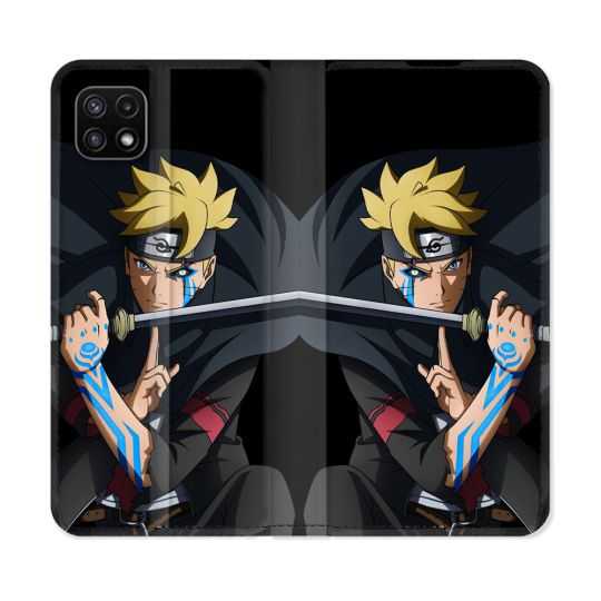Housse cuir portefeuille Pour Samsung Galaxy A22 5G Manga Boruto Tatouage
