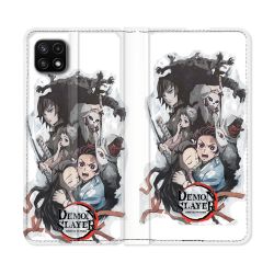 Housse cuir portefeuille Pour Samsung Galaxy A22 5G Manga Demon Slayer Blanc