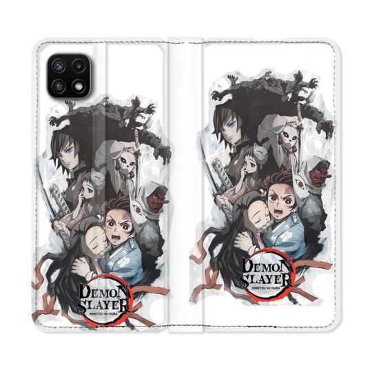 Housse cuir portefeuille Pour Samsung Galaxy A22 5G Manga Demon Slayer Blanc