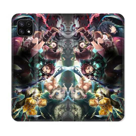 Housse cuir portefeuille Pour Samsung Galaxy A22 5G Manga Demon Slayer Groupe