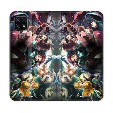 Housse cuir portefeuille Pour Samsung Galaxy A22 5G Manga Demon Slayer Groupe