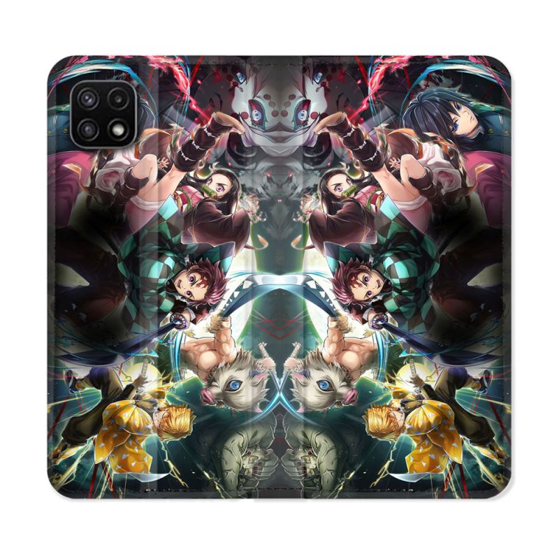 Housse cuir portefeuille Pour Samsung Galaxy A22 5G Manga Demon Slayer Groupe