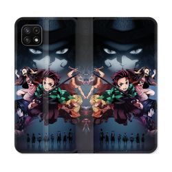 Housse cuir portefeuille Pour Samsung Galaxy A22 5G Manga Demon Slayer Noir