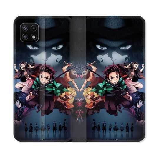 Housse cuir portefeuille Pour Samsung Galaxy A22 5G Manga Demon Slayer Noir