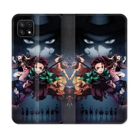 Housse cuir portefeuille Pour Samsung Galaxy A22 5G Manga Demon Slayer Noir