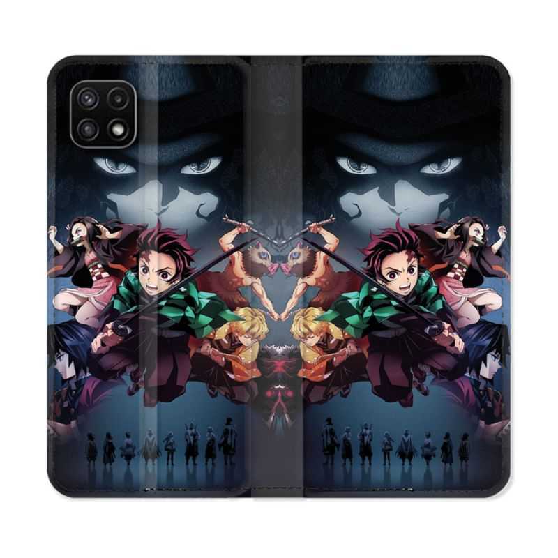 Housse cuir portefeuille Pour Samsung Galaxy A22 5G Manga Demon Slayer Noir