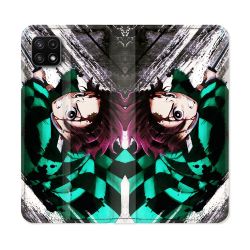 Housse cuir portefeuille Pour Samsung Galaxy A22 5G Manga Demon Slayer Tanjiro