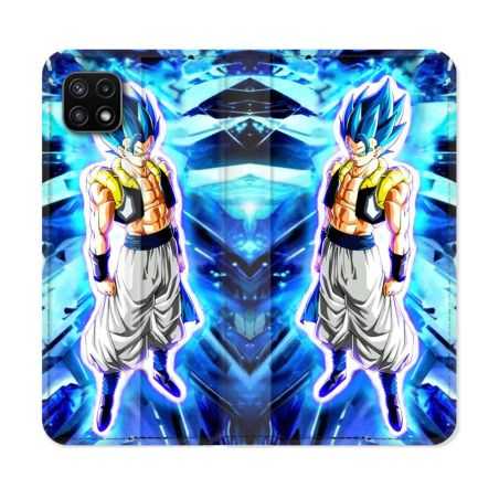 Housse cuir portefeuille Pour Samsung Galaxy A22 5G Manga Dragon Ball Gogeta Lumiere