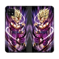 Housse cuir portefeuille Pour Samsung Galaxy A22 5G Manga Dragon Ball Sangohan Violet
