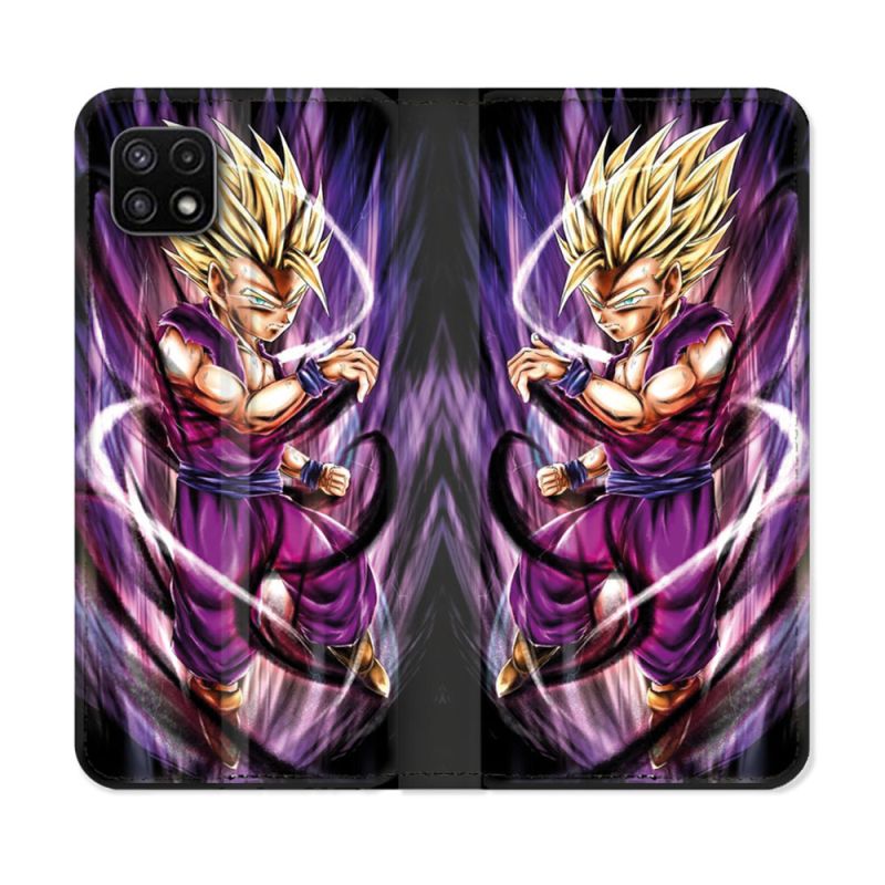 Housse cuir portefeuille Pour Samsung Galaxy A22 5G Manga Dragon Ball Sangohan Violet