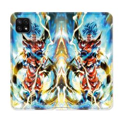 Housse cuir portefeuille Pour Samsung Galaxy A22 5G Manga Dragon Ball Sangoku Blanc