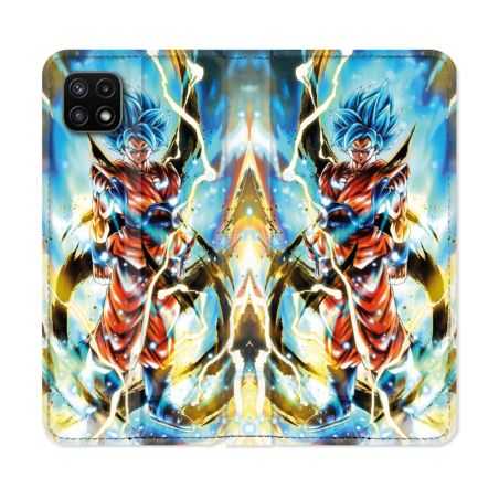 Housse cuir portefeuille Pour Samsung Galaxy A22 5G Manga Dragon Ball Sangoku Blanc