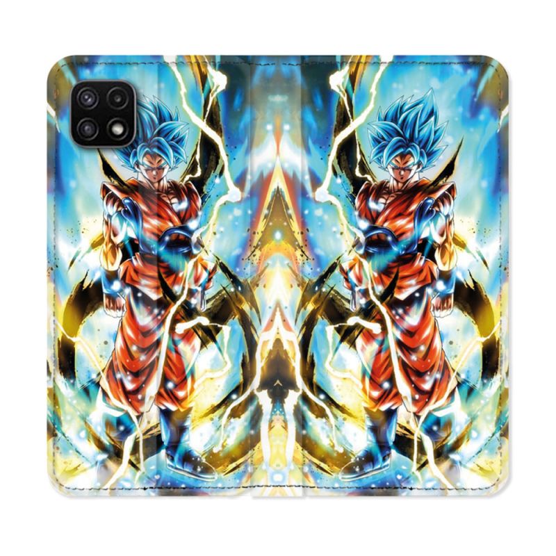 Housse cuir portefeuille Pour Samsung Galaxy A22 5G Manga Dragon Ball Sangoku Blanc