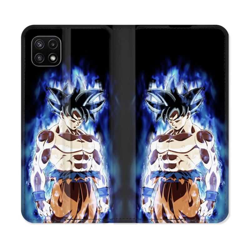 Housse cuir portefeuille Pour Samsung Galaxy A22 5G Manga Dragon Ball Sangoku Noir