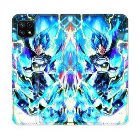 Housse cuir portefeuille Pour Samsung Galaxy A22 5G Manga Dragon Ball Vegeta Bleu