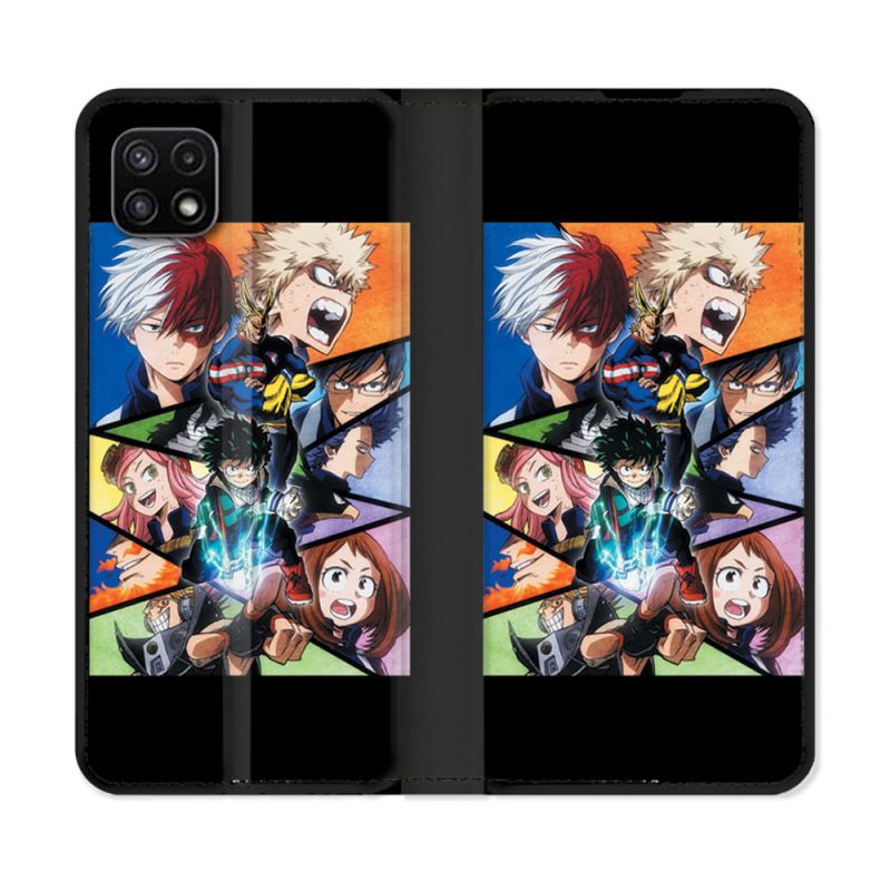Housse cuir portefeuille Pour Samsung Galaxy A22 5G Manga My Hero Academia Noir