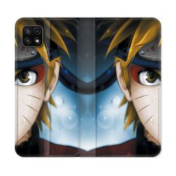 Housse cuir portefeuille Pour Samsung Galaxy A22 5G Manga Naruto Blanc