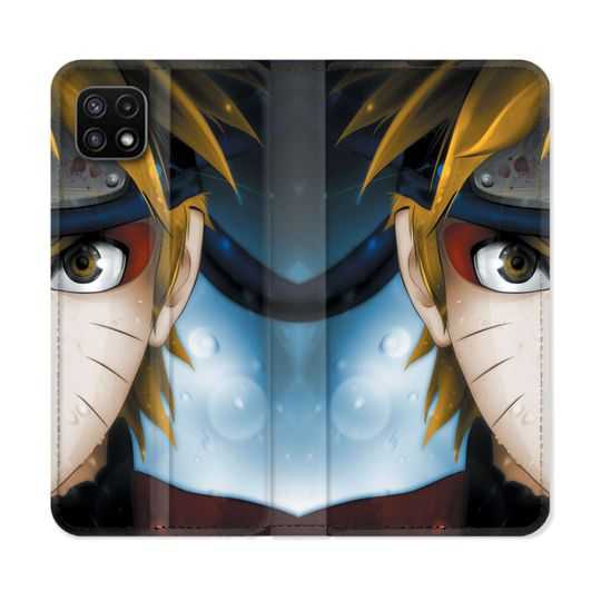 Housse cuir portefeuille Pour Samsung Galaxy A22 5G Manga Naruto Blanc