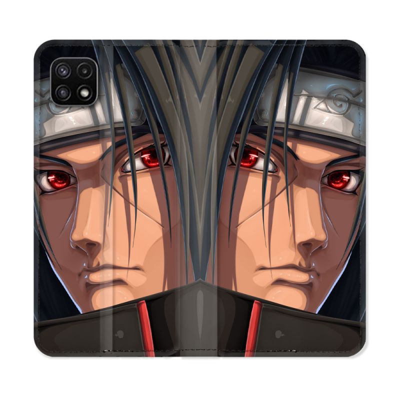 Housse cuir portefeuille Pour Samsung Galaxy A22 5G Manga Naruto Itachi Visage