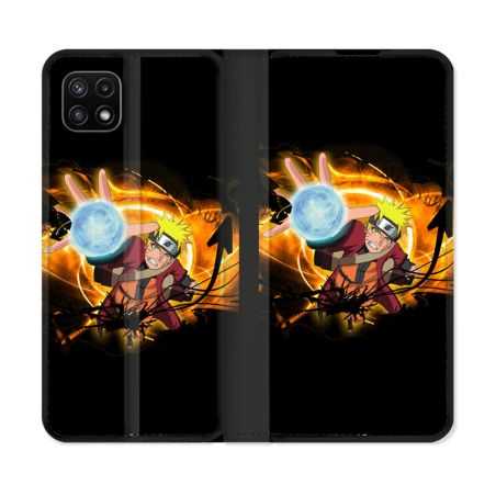 Housse cuir portefeuille Pour Samsung Galaxy A22 5G Manga Naruto Noir