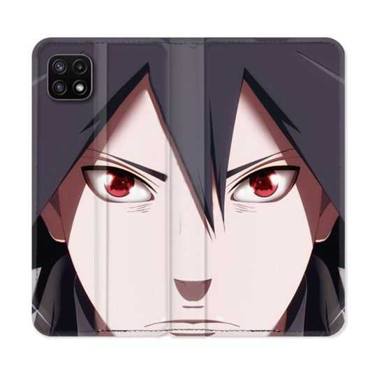 Housse cuir portefeuille Pour Samsung Galaxy A22 5G Manga Naruto Sasuke visage