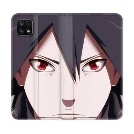 Housse cuir portefeuille Pour Samsung Galaxy A22 5G Manga Naruto Sasuke visage