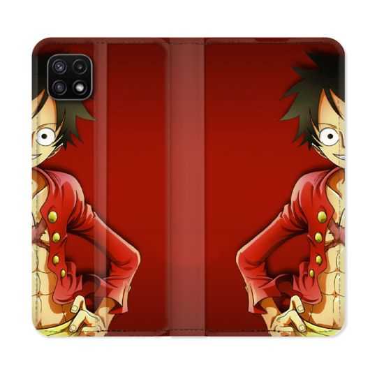 Housse cuir portefeuille Pour Samsung Galaxy A22 5G Manga One Piece Luffy