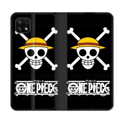 Housse cuir portefeuille Pour Samsung Galaxy A22 5G Manga One Piece Tete de Mort