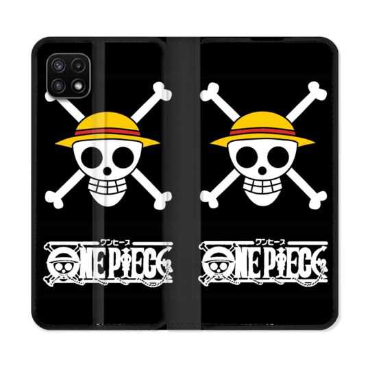 Housse cuir portefeuille Pour Samsung Galaxy A22 5G Manga One Piece Tete de Mort