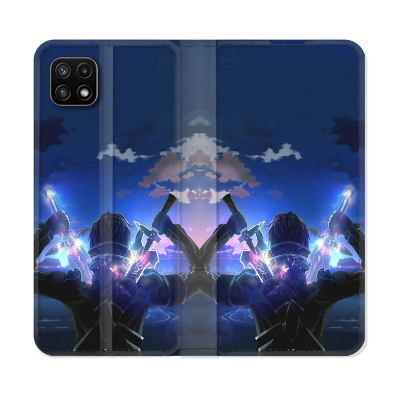 Housse cuir portefeuille Pour Samsung Galaxy A22 5G Manga SAO sword Art Online Epee