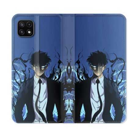 Housse cuir portefeuille Pour Samsung Galaxy A22 5G Manga Solo Leveling Sung Bleu