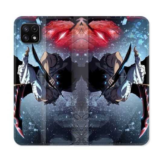 Housse cuir portefeuille Pour Samsung Galaxy A22 5G Manga Solo Leveling Sung Epee