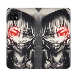 Housse cuir portefeuille Pour Samsung Galaxy A22 5G Manga Tokyo Ghoul Kaneki Noir