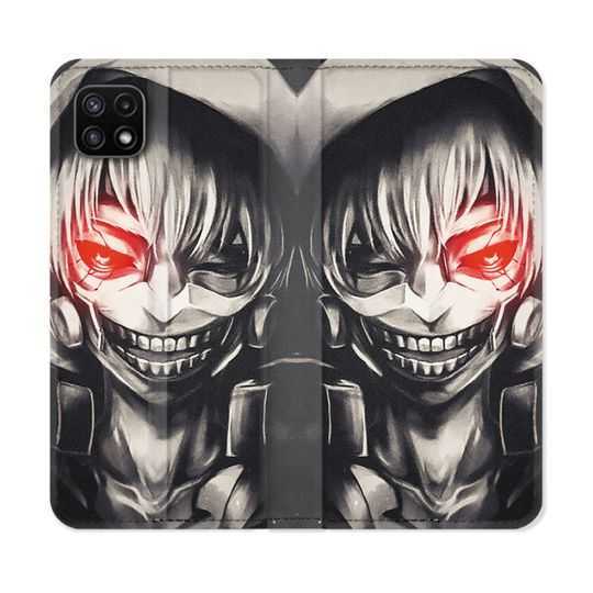 Housse cuir portefeuille Pour Samsung Galaxy A22 5G Manga Tokyo Ghoul Kaneki Noir
